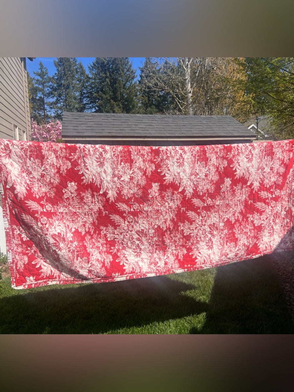 RARE Pottery Barn Red and White Matine Toile Quilt Queen